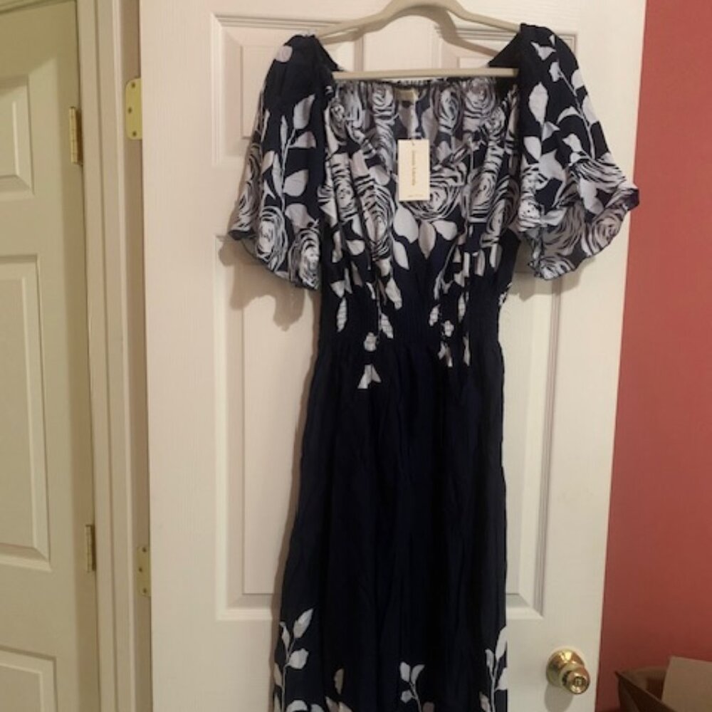Ankle Length Seven Islands Blue Summer Dress with White Florals